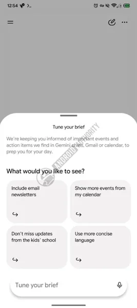 Gemini's Daily Brief was reportedly spotted working on the tuning function which lets users customize the morning digest.
